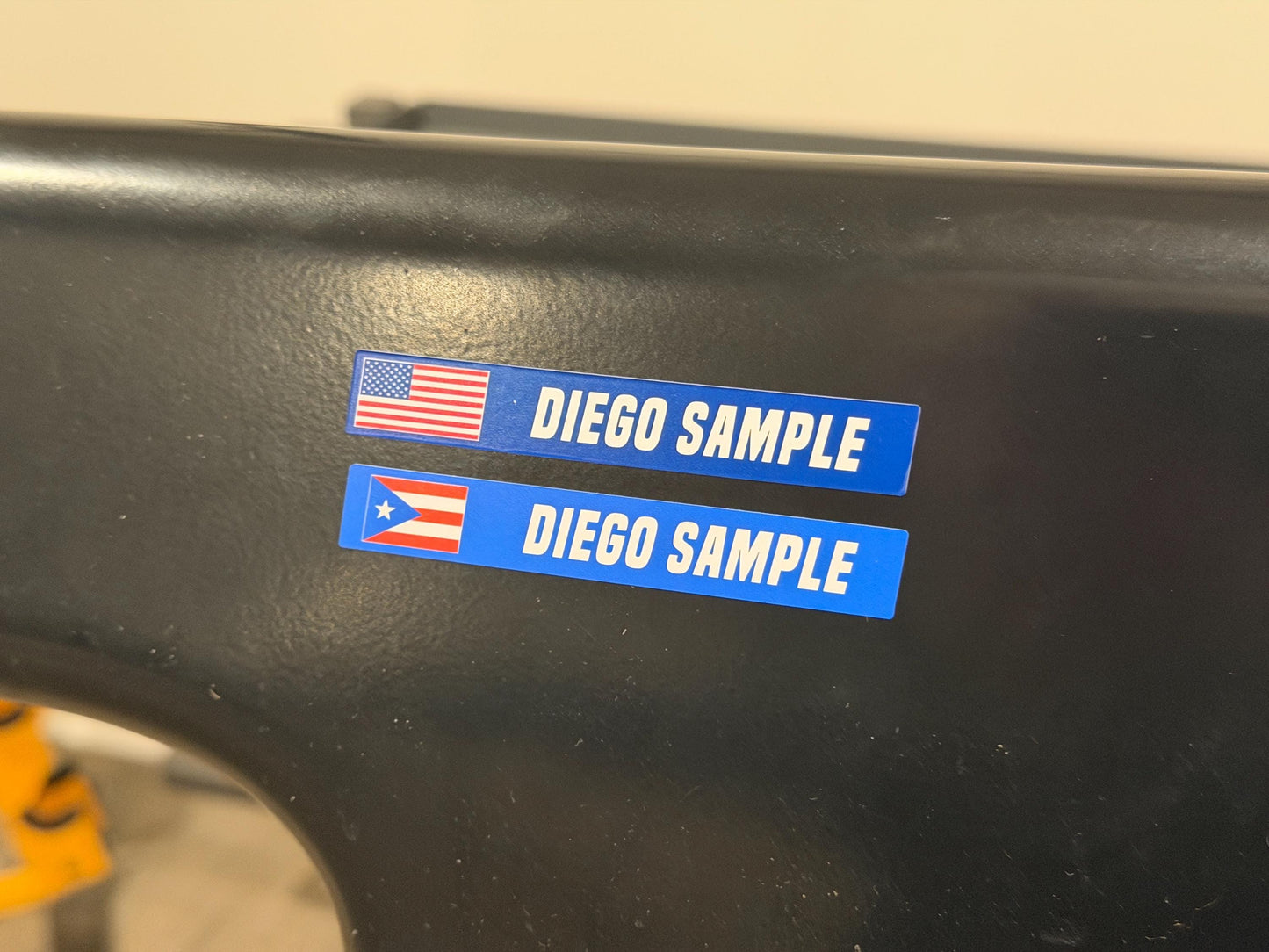 Bold Style Bike Name Stickers: Waterproof Vinyl Decals with Flag