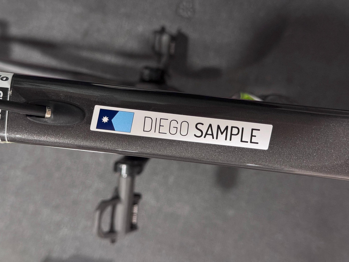 Modern Style Bike Name Stickers: Waterproof Vinyl Decals with Flag