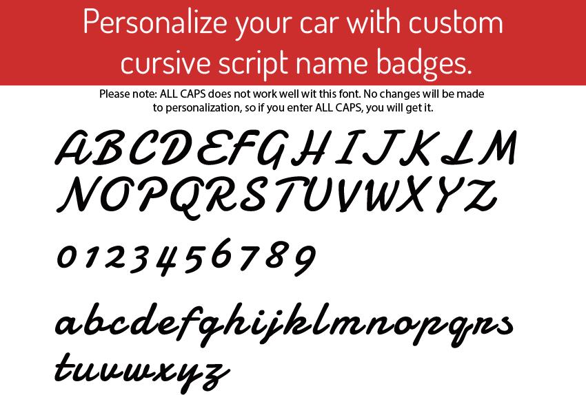 Script emblem badge installed on truck