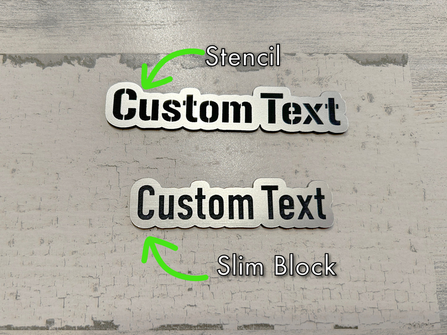 Custom Engraved Car Name Badge: Brushed Silver Acrylic Emblem