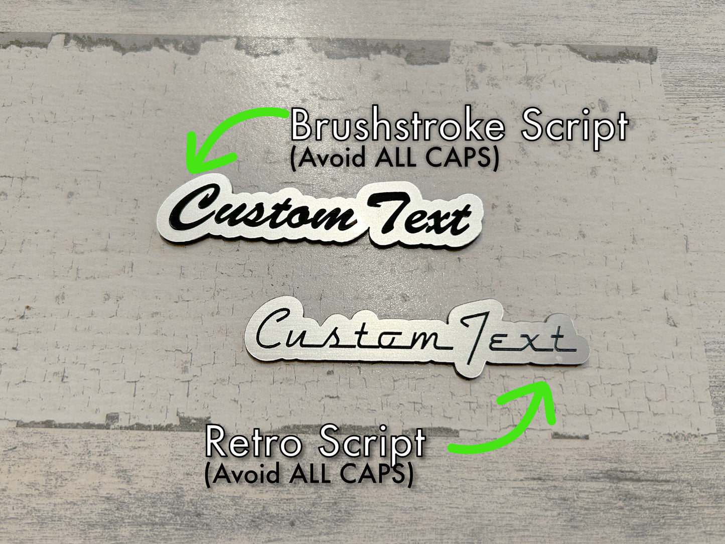 Custom Engraved Car Name Badge: Brushed Silver Acrylic Emblem