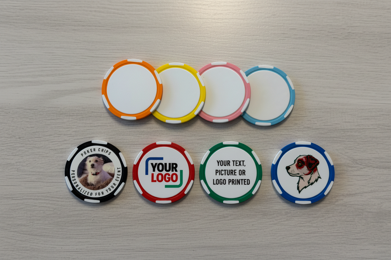 Custom UV Direct Printed Full Color Poker Chips – Personalize With Your Logo, Text, or Photo (6-Stripe)
