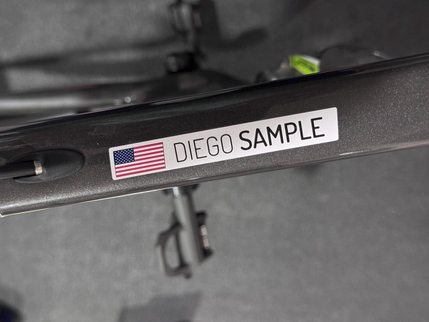 Modern Style Bike Name Stickers: Waterproof Vinyl Decals with Flag