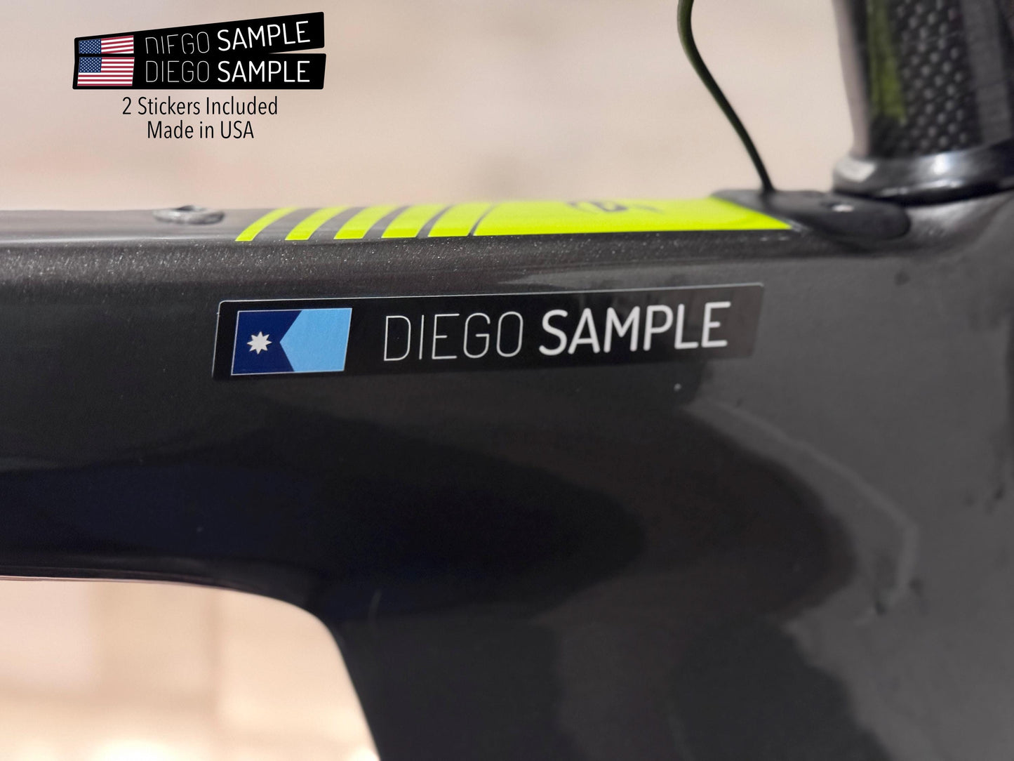 Modern Style Bike Name Stickers: Waterproof Vinyl Decals with Flag