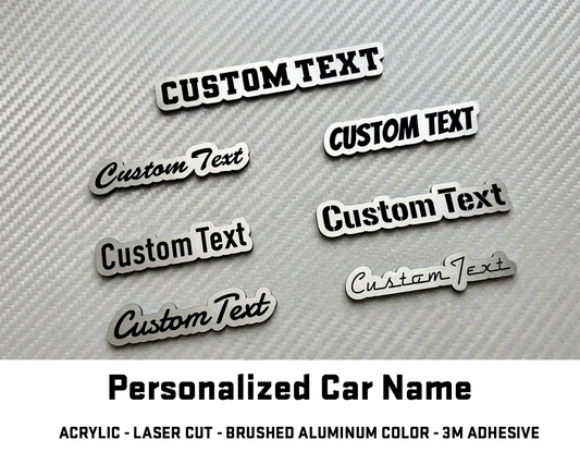 Custom Engraved Car Name Badge: Brushed Silver Acrylic Emblem
