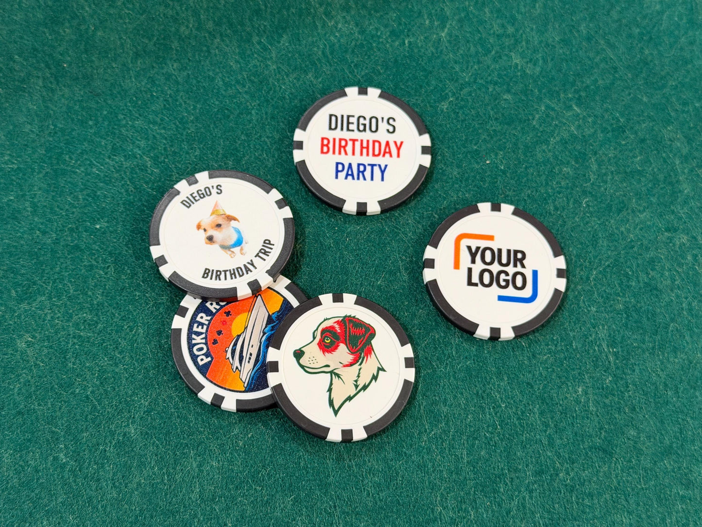 Custom UV Direct Printed Full Color Poker Chips – Personalize With Your Logo, Text, or Photo (8-Stripe)
