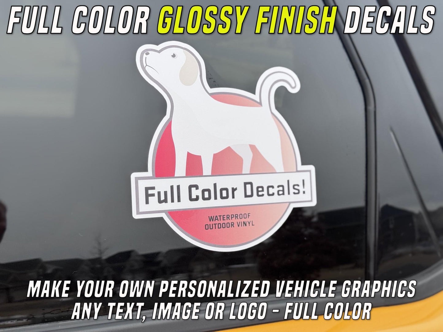 Custom Glossy Finish Vinyl Decals: Full Color Personalized Graphics for Car, Window, Business