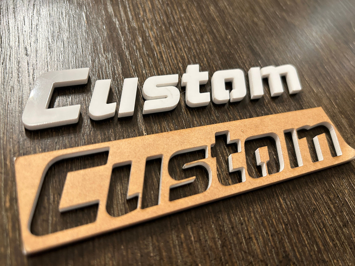 Custom car name emblem in stencil font